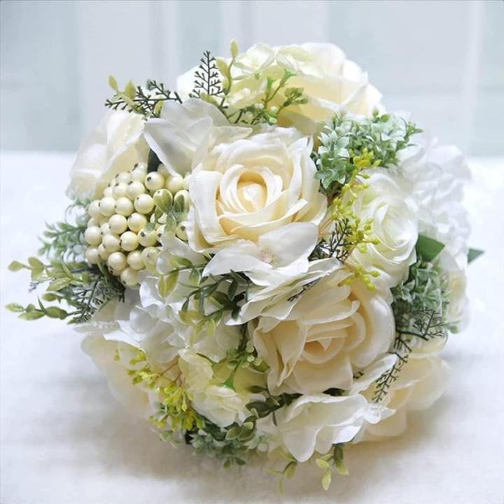 Hochzeitsstrauß for die Braut mit künstlichen Blumen, DIY-Sträuße, romantischer Hochzeitsstrauß, Brautsträuße, künstliche Blumen(White)