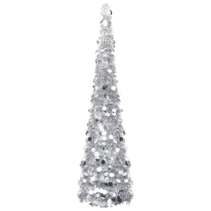 Künstlicher Pop-Up-Weihnachtsbaum Künstlicher Weihnachtsbaum Christbaum Tannenbaum Kunstbaum Weihnachten für Weihnachtsdeko Silber 150 cm PET