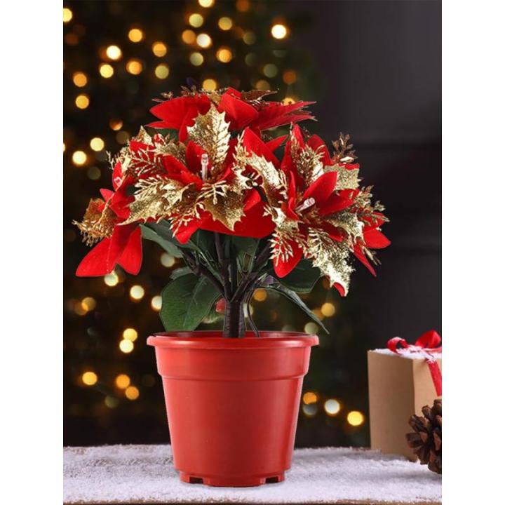 Künstlicher Weihnachtsstern Im Topf mit Licht, Künstliche Bonsai-Blume, Topfpflanze mit Topf für Weihnachtsfeier, Weihnachten, Urlaub, Zuhause, Esstisch, Büro, (B)
