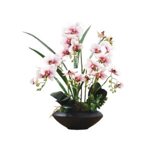 Kunstblumen Künstliche Blumen mit Blumentopf – Hotel-Tischaufsätze, künstliche Blumen, Seidenblumen, Phalaenopsis-Blumenstrauß mit Vase für jeden Anlass