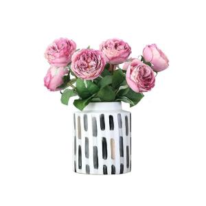 Kunstblumen Künstlicher Rosen-Pfingstrosen-Seidenblumenstrauß mit Vase, echte Haptik für drinnen und draußen, Hochzeitsfeier, Heimdekoration für jeden Anlass