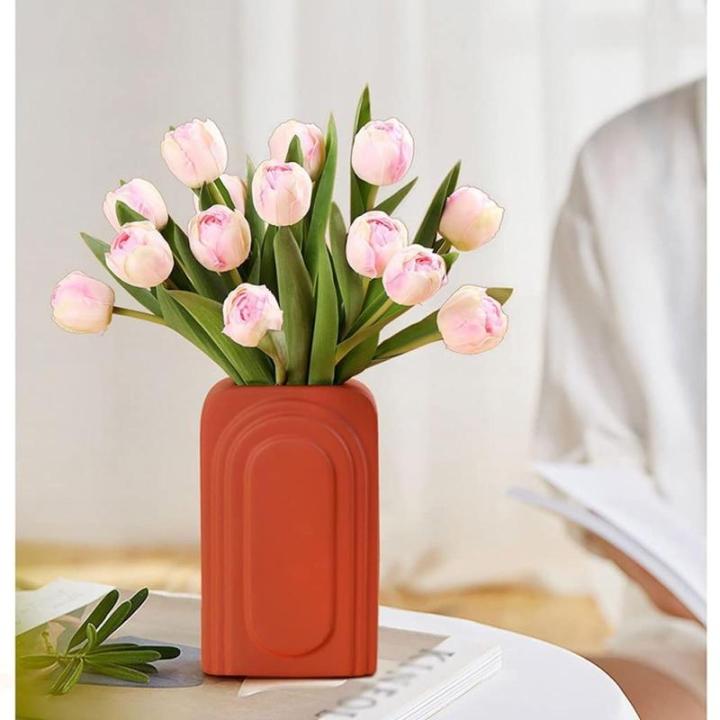 Kunstblumen Elegante künstliche Tulpenblumen in Vase – lebensechte Seidenstoff-Blumendekoration für Wohnzimmer, Hochzeitsdekoration für jeden Anlass