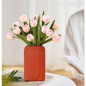 Kunstblumen Elegante künstliche Tulpenblumen in Vase – lebensechte Seidenstoff-Blumendekoration für Wohnzimmer, Hochzeitsdekoration für jeden Anlass