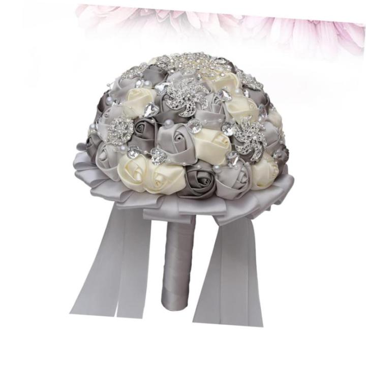 1stk Braut Rose Hochzeitssträuße Für Brautjungfern Braut Hochzeitsstrauß Weißer Blumenstrauß Brautstrauß Aus Strass Braut Rosen Frische Blumen Strauß Braut Silver