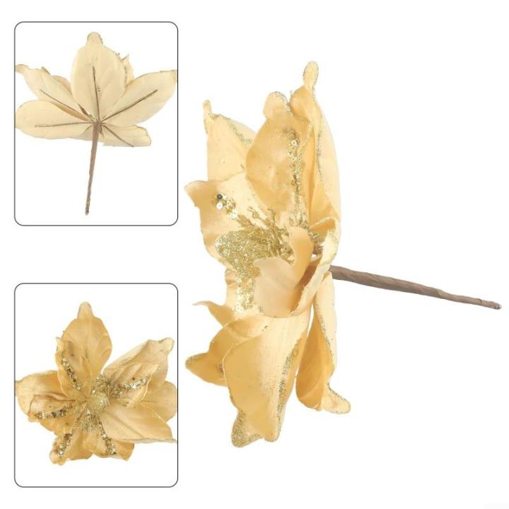 Glitzernde Weihnachtsstern-Blumen, Weihnachtsbaumschmuck, hängende Dekoration für Weihnachtsbaum, Hochzeit, Party, Kranz-Dekoration (Gold)