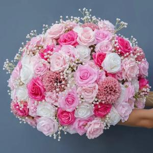 Rosa Rose Babysbreath Blume Ball Centerpiece für Hochzeit Tisch Deko Event Bühne Gang Flool Floral Arrangement Bouquet Supplies (50cm)