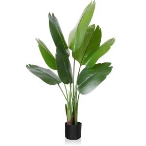 Künstliche Paradiesvogel Pflanze 120cm künstliche Tropische Palme mit 8 Blättern perfekte künstliche Pflanzen im Topf für drinnen und draußen Haus Büro Garten Moderne Dekora