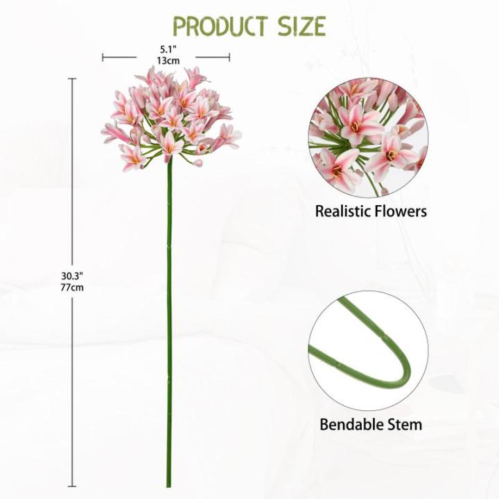 5 stuks kunstbloemen, sierlelie als echte kunstmatige agapanthus, bloemen, 75 cm lengte, lentebloemen, roze, decoratieve bloemen voor bloemstuk, thuis, resto, kantoor, decoratie