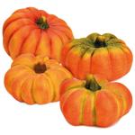 Pompoenset in fel oranje, herfstdecoratie, handgemaakte decoratieve pompoenen van klei voor binnen en buiten, weerbestendig en duurzaam, sierpompoenen, 3-delige set, perfecte Hallo
