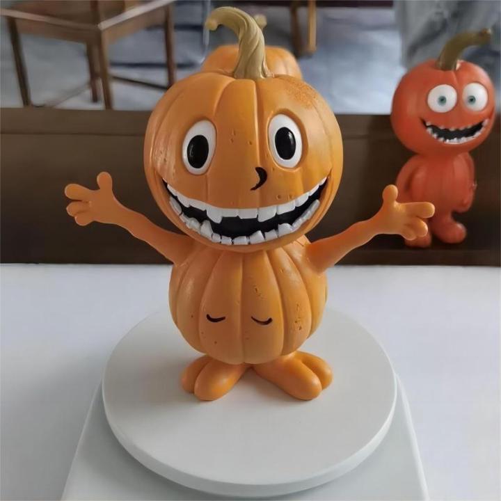 Halloween Kürbis Mann Cartoongestalten Große 16cm Modellspielzeug Statue für Schreibtisch und Dekoration im Garten (Kürbis Mann A+B)