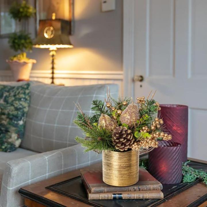 Mini tafeldecoratie, kerstboom, kunstplant in pot, kerstdecoratie met peer en dennenappels, voor kerstdecoratie, wooncultuur, keuken, eettafel, decoratieve plant, kamerplant, tafel
