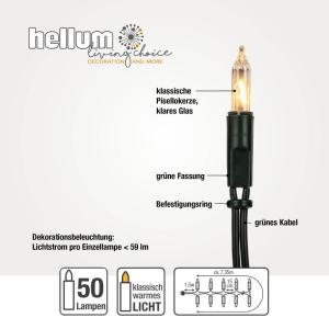 835014 Lichtsnoer voor , 50 lampjes, 7,35 m, kerstverlichting, mini-lichtketting voor ramen, kerstdecoratie, kaarsen lichtketting met stekker, lichtsnoer, stopcontact, met groene k