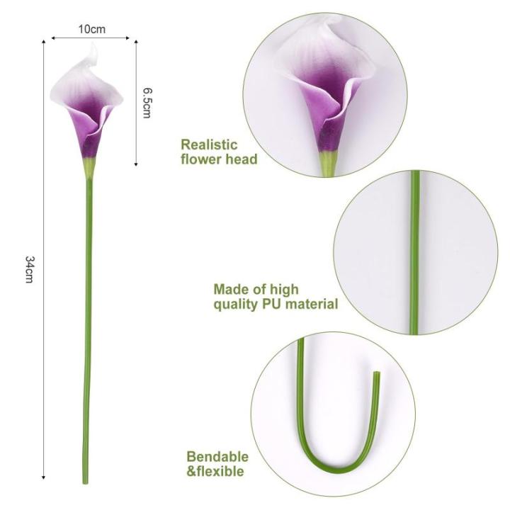 20 stuks , Calla-lelie, voor decoratie, kunstcalla-lelies, paars en wit, boeket, van realistisch latex, , boeket decoratie