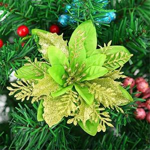 12 stuks glitter kerstboomversieringen Kerstmis bloemen ornament kerstdecoratie kerstboomhanger 14 cm (groen)