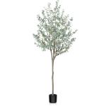 Kunstmatige eucalyptusboom, 180 cm, nep-eucalyptusboom met witte zilveren dollarbladeren, zijden faux eucalyptusboom met plastic kwekerijpot, voor thuiskantoor en binnendecoratie,