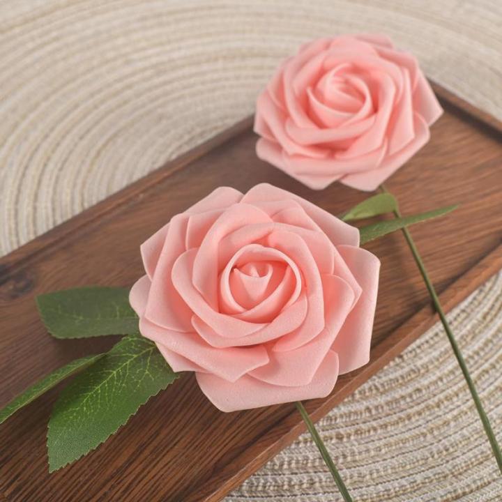 Kunstroos, van schuim met stengel voor thuisdecoratie, bruidsboeketten, feesten, tafelversiering, jubilea, 25 stuks, roze