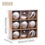 Kerstversieringen 9 stuks 6cm , bevroren winter zilver en wit onbreekbare kerstbal ornamenten decoratie voor kerstboomversiering