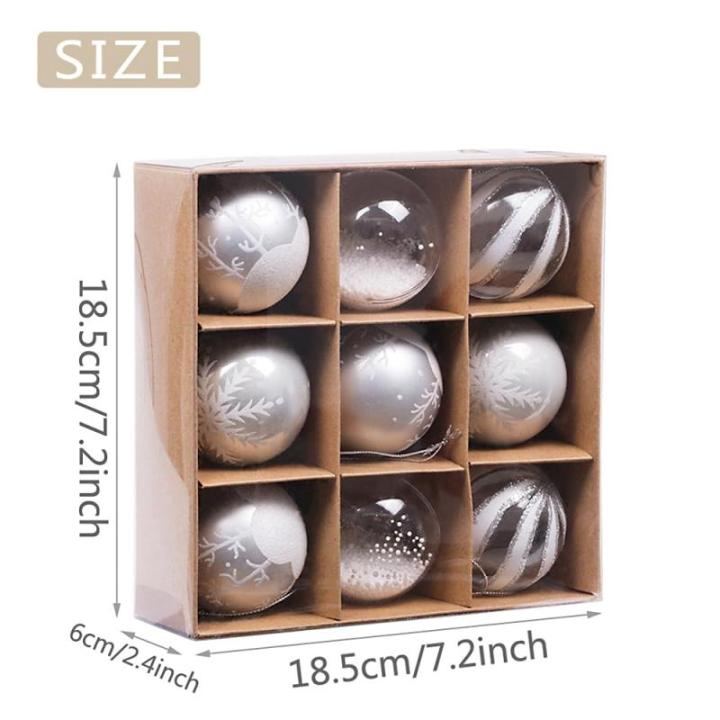 Kerstversieringen 9 stuks 6cm , bevroren winter zilver en wit onbreekbare kerstbal ornamenten decoratie voor kerstboomversiering
