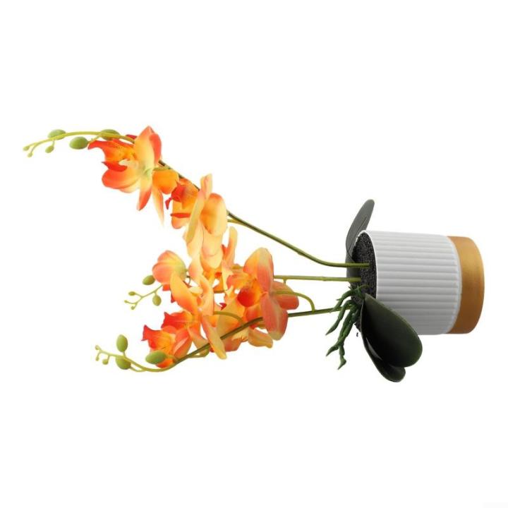 Künstliche Blume, Phalaenopsis-Bonsai-Dekoration, künstliche Orchidee, lebensechte künstliche Blume, Display in Weißgold-Topf (orange)