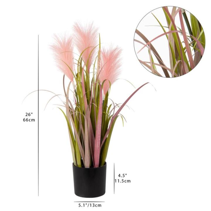 Kunstgras kunstgras, decoratief gras, hoog, 66 cm, kunstplant gras in pot, ziet eruit als echt, grasarrangement, , solitair gras, siergras, tafeldecoratie, roze