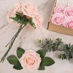 Kunstbloemen, rozen, 25 stuks, kunstrozen met steel, doe-het-zelf decoratie, voor bruiloft, boeketten, bruid, babyshower, feest, woondecoratie, serie roze