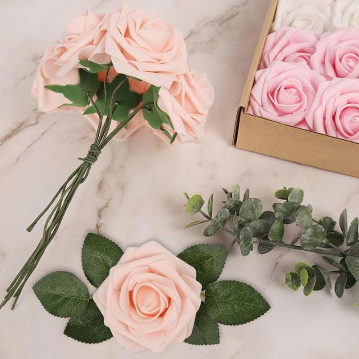 Kunstbloemen, rozen, 25 stuks, kunstrozen met steel, doe-het-zelf decoratie, voor bruiloft, boeketten, bruid, babyshower, feest, woondecoratie, serie roze