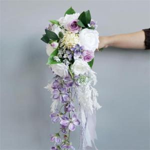 Hochzeit Brautsträuße Wasserfall Form Kaskadierung künstliche weiß lila Blumensträuße