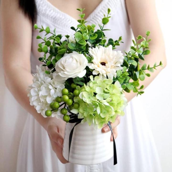 Kunstblumen Künstliche Blumen im Topf, Kunstblumen-Arrangement mit Keramikvase für Zuhause, Büro, Küche, Schlafzimmer, Hochzeitsdekoration für jeden Anlass