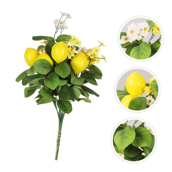 3st Zitronenstrauß Girlandenblatt Selber Machen Künstliche Zitronen Künstliche Bonsai-Pflanze Dekorativer Zitronenzweig Grüne Girlande Künstlicher Pflanzenstamm Schaum Yellow
