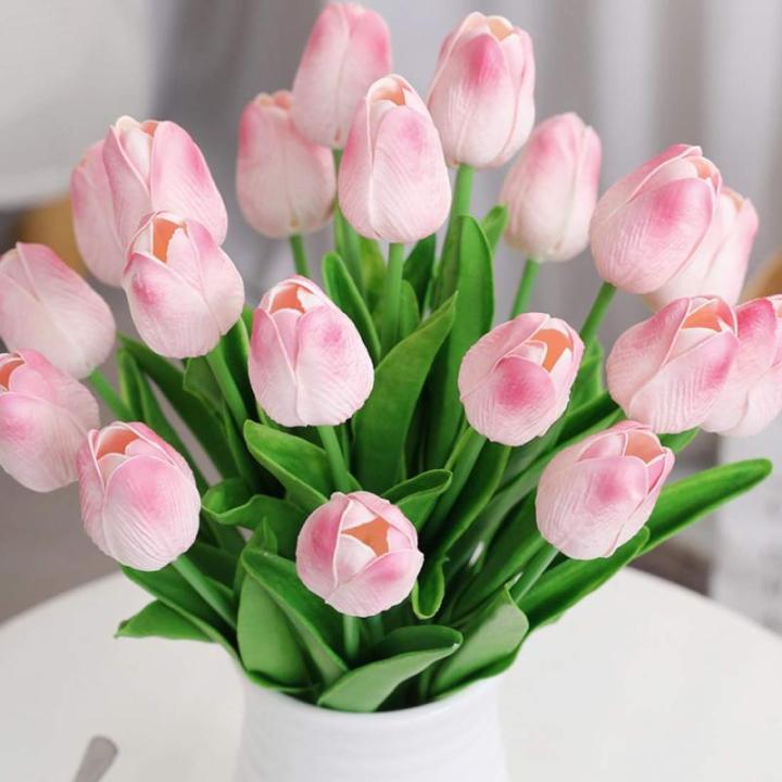 , , tulp, latex materiaal, voelt echt aan voor bruiloftskamer, thuis, hotel, feestdecoratie en doe-het-zelf decoratie (roze, 10 stuks)