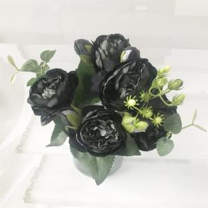 Rose Pink Silk Peony Bloemen Boeket 5 Grote Hoofd en 4 Knoppen Nep Bloemen voor Thuis Bruiloft Decoratie Indoor (K,6 * 30cm)