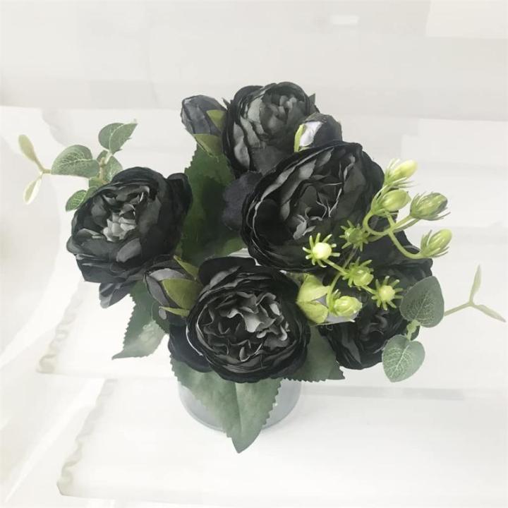 Rose Pink Silk Peony Bloemen Boeket 5 Grote Hoofd en 4 Knoppen Nep Bloemen voor Thuis Bruiloft Decoratie Indoor (K,6 * 30cm)