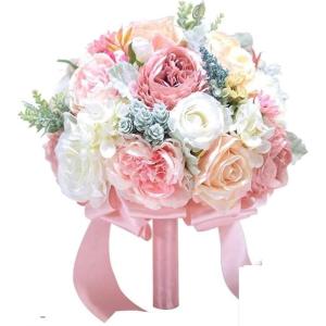 Hochzeitsstrauß for die Braut mit künstlichen Blumen, neuer Hochzeitsstrauß in Elfenbein und errötendem Rosa, Pfingstrose, Hochzeitsblume, Seide, Brautstrauß