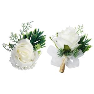 Rose Corsage Armband 4PCs Blumenhandgelenk Corsages mit Perlenkünstlernblumenarmbändern Hochzeit Brautjungfern Corsages für Brautduschen Abschlussball, Corsage Armband