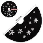 Zwarte kerstboomrok, witte sneeuwvlok, bedrukt, jute kerstboomtapijt, ornamenten, decoratie voor Kerstmis (76 cm)