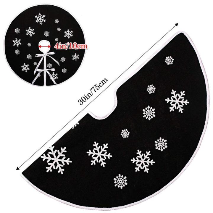Zwarte kerstboomrok, witte sneeuwvlok, bedrukt, jute kerstboomtapijt, ornamenten, decoratie voor Kerstmis (76 cm)