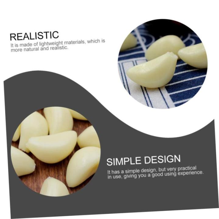 5 Sätze Simulierter Knoblauch Simulierte Knoblauchzehen Geschälter Knoblauch Grüner Knoblauch Simulation Knoblauchflocken-dekor Künstliches Gemüse Knoblauch-Modell PVC 12 Stü