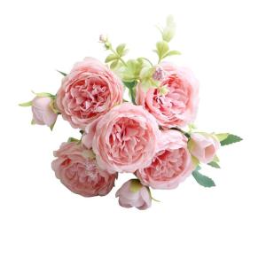 Künstliche Blumen, Pfingstrose 5 Bouquet Real Touch Seide Blumen mit Stiel Creme Kunstblume in Groß Dekoration(Dark Pink)