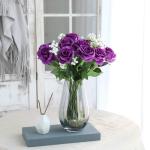 10 stuks zijden kunstrozen bloemen bruidsboeket bloemen (paars)
