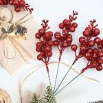 30 glitzernde künstliche Glitzer-Beerenstiel-Ornamente, Weihnachtsbaum-Plektren, glitzernde Zweige für Weihnachtsbaumdekoration, DIY, Basteln, Dekoration, Heimdekoration (rot)