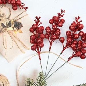 30 glitzernde künstliche Glitzer-Beerenstiel-Ornamente, Weihnachtsbaum-Plektren, glitzernde Zweige für Weihnachtsbaumdekoration, DIY, Basteln, Dekoration, Heimdekoration (rot)