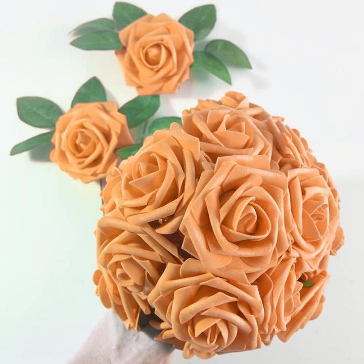 Kunstroos, van schuim met stengel voor thuisdecoratie, bruidsboeketten, feesten, tafelversiering, jubilea, 25 stuks, oranje