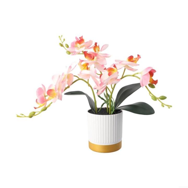 Künstliche Blume, Phalaenopsis-Bonsai-Dekoration, künstliche Orchidee, lebensechte künstliche Blume, Display in Weißgold-Topf (Rosa)