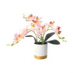 Künstliche Blume, Phalaenopsis-Bonsai-Dekoration, künstliche Orchidee, lebensechte künstliche Blume, Display in Weißgold-Topf (Rosa)