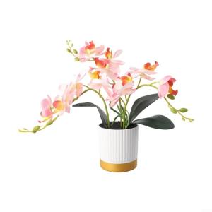 Künstliche Blume, Phalaenopsis-Bonsai-Dekoration, künstliche Orchidee, lebensechte künstliche Blume, Display in Weißgold-Topf (Rosa)