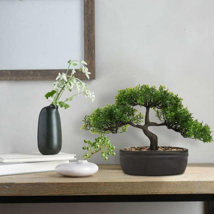 Kunstmatige bonsai in pot, kunstmatige bonsai boom, bonsai kunstplant als echt, Japanse decoratie kunstboom bonsai podocarpus, kunstkamerplanten voor badkamerdecoratie, bureau, ven