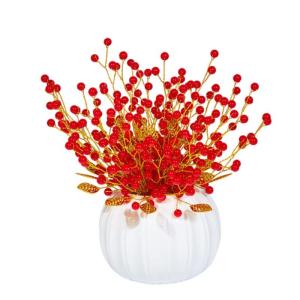 Kunstblumen Künstliche Blumen in Keramikvase rot, Weben zur Herstellung von Dekorationen, für kleine Schreibtischdekorationen, Hausregale für jeden Anlass