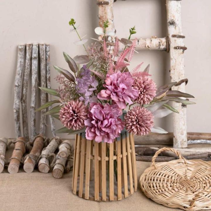 Kunstblumen Künstliche Pflanzen Blumen Deko Seidenblumen Hortensien Blumenarrangements Kernstück Hochzeit Blumenstrauß(Rosa)