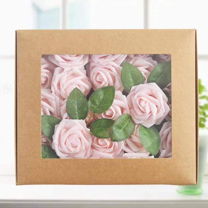 Kunstroos, van schuim met stengel voor thuisdecoratie, bruidsboeketten, feesten, tafelversiering, jubilea, 25 stuks, champagneroze