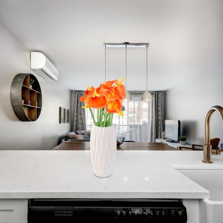 Künstliche Blumen, Künstliche Calla-Lilien-Blume, 10 Stück, fühlt Sich echt an, Seide, Blumen mit langem Stiel, Blumenstrauß, Großdekor(Orange)